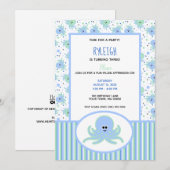 Cute Octopus Pastel Blue en Green Birthday Kaart (Voorkant / Achterkant)