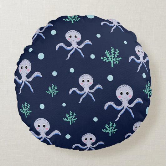 Cute Octopus Patroon Rond Kussen (Voorkant)
