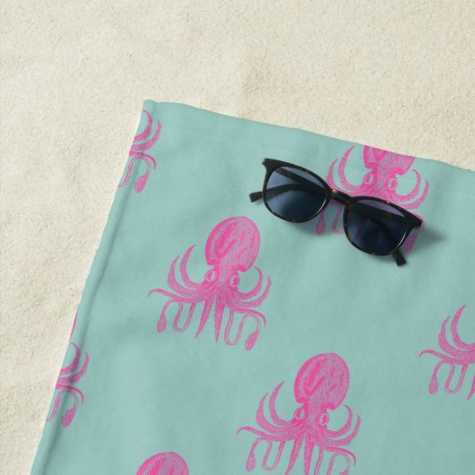 Cute Octopus Pattern Aqua Pink Persoonlijk Strandlaken (In situ)