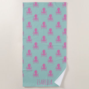Cute Octopus Pattern Aqua Pink Persoonlijk Strandlaken
