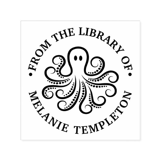 Cute Octopus “Uit de bibliotheek van” naam boek Zelfinktende Stempel (Design)