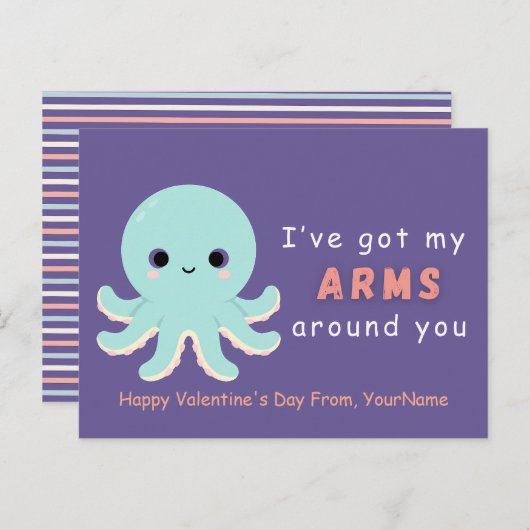 Cute Octopus Valentine Pun Card Feestdagenkaart (Voorkant / Achterkant)