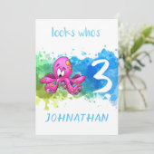 Cute Octopus Verjaardagskaart Blauw Kaart (Staand voorkant)