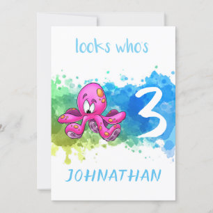 Cute Octopus Verjaardagskaart Blauw Kaart