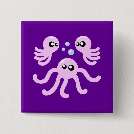 Cute Octopus Vierkante Button 5,1 Cm (Voorkant)