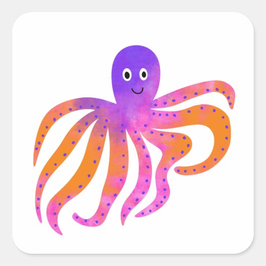 Cute Octopus Vierkante Sticker (Voorkant)
