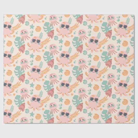 Cute Octopus Wrapping Paper Cadeaupapier (Vlak)