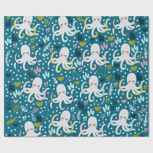 Cute Octopus Wrapping Paper Cadeaupapier (Vlak)