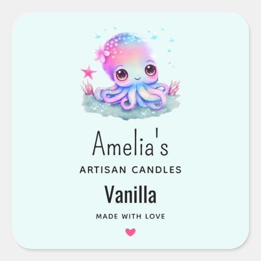 Cute Octopus Zee Creatcandle Business Vierkante Sticker (Voorkant)