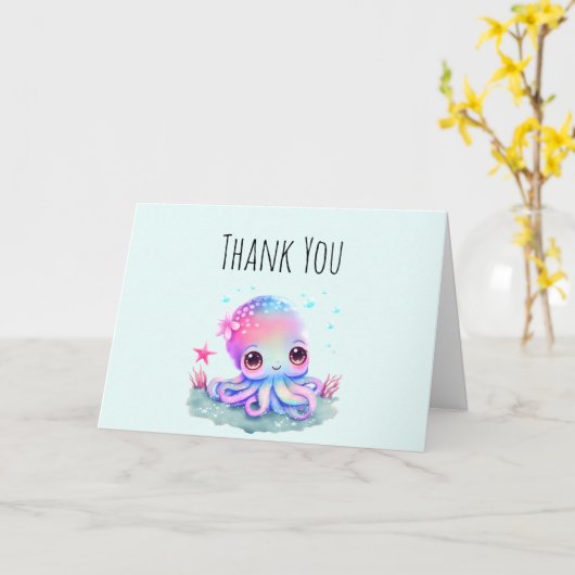 Cute Octopus Zee Creater Bedankt Kaart (Gele Bloem)