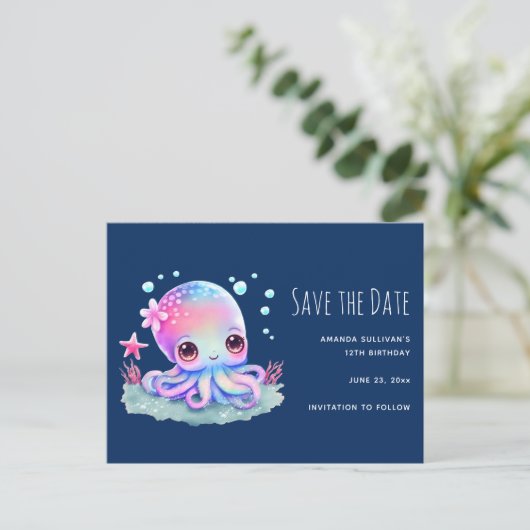 Cute Octopus Zee Creater Save the Date Uitnodiging Briefkaart (Staand voorkant)