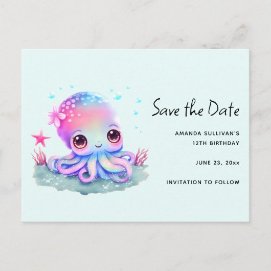 Cute Octopus Zee Creater Save the Date Uitnodiging Briefkaart (Voorkant)