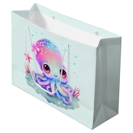 Cute Octopus Zee creatie Groot Cadeauzakje (Voorkant Gekanteld)
