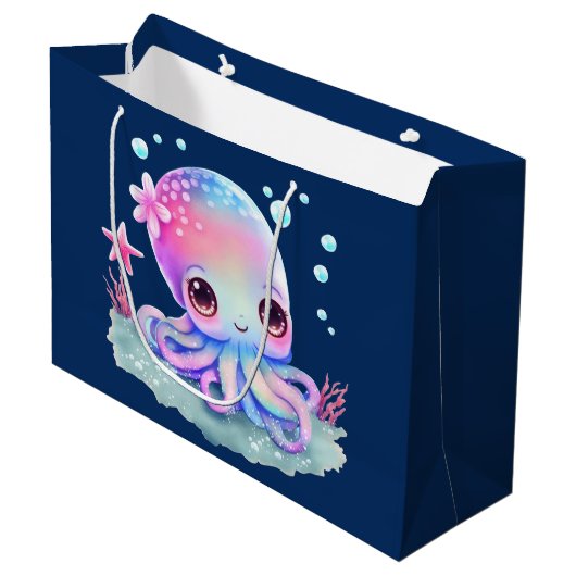 Cute Octopus Zee creatie Groot Cadeauzakje (Voorkant Gekanteld)