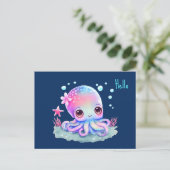 Cute Octopus Zee creatie Hallo Briefkaart (Staand voorkant)