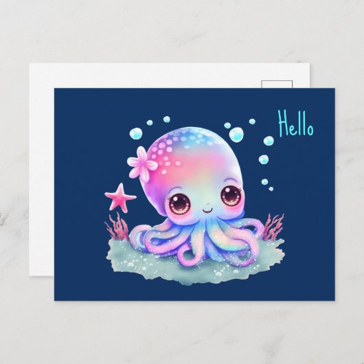 Cute Octopus Zee creatie Hallo Briefkaart (Voorkant / Achterkant)