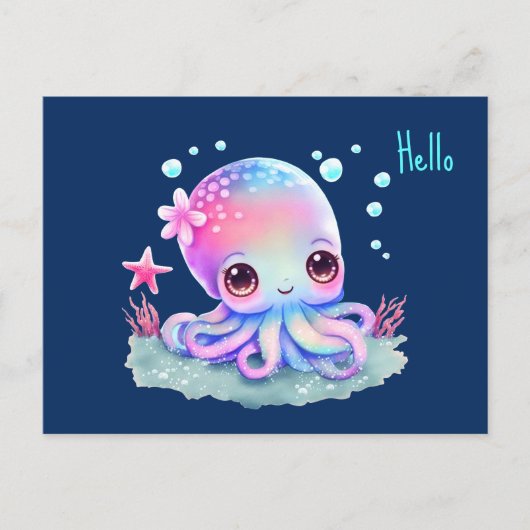 Cute Octopus Zee creatie Hallo Briefkaart (Voorkant)