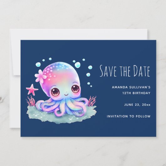 Cute Octopus Zee creatie Save The Date (Voorkant)