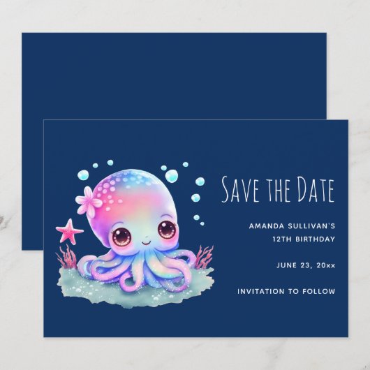 Cute Octopus Zee creatie Save The Date (Voorkant / Achterkant)