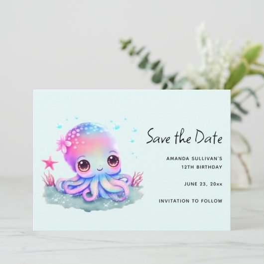 Cute Octopus Zee creatie Save The Date (Staand voorkant)