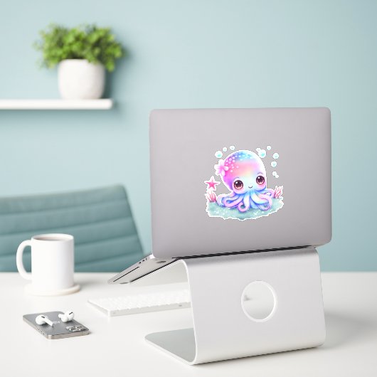 Cute Octopus Zee creatie Sticker (Laptop op bureau)