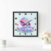 Cute Octopus Zee creatie Vierkante Klok (Huis)