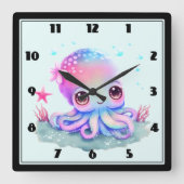 Cute Octopus Zee creatie Vierkante Klok (Voorkant)