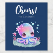 Cute Octopus Zee creatie Wijn Etiket (Enkel label)