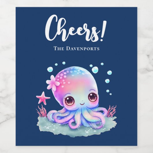 Cute Octopus Zee creatie Wijn Etiket (Enkel label)