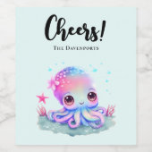 Cute Octopus Zee creatie Wijn Etiket (Enkel label)