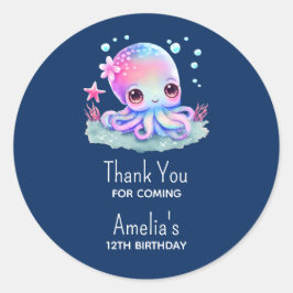 Cute Octopus Zee Creature Birthday Dank u Ronde Sticker