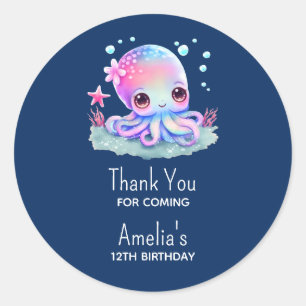 Cute Octopus Zee Creature Birthday Dank u Ronde Sticker