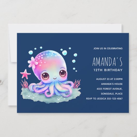 Cute Octopus Zee Creature Birthday Kaart (Voorkant)