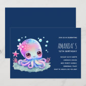 Cute Octopus Zee Creature Birthday Kaart (Voorkant / Achterkant)