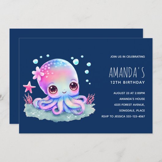 Cute Octopus Zee Creature Birthday Kaart (Voorkant / Achterkant)