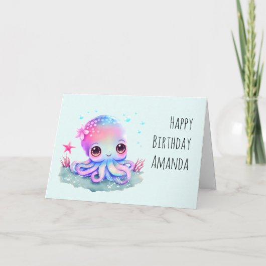 Cute Octopus Zee Creature Birthday Kaart (Voorkant)