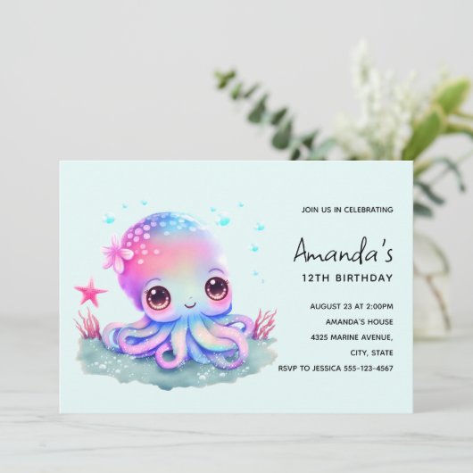 Cute Octopus Zee Creature Birthday Kaart (Staand voorkant)