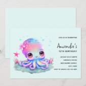 Cute Octopus Zee Creature Birthday Kaart (Voorkant / Achterkant)