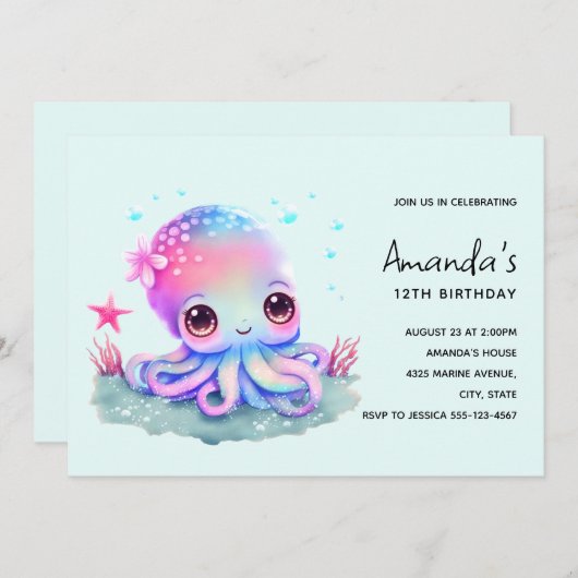 Cute Octopus Zee Creature Birthday Kaart (Voorkant / Achterkant)