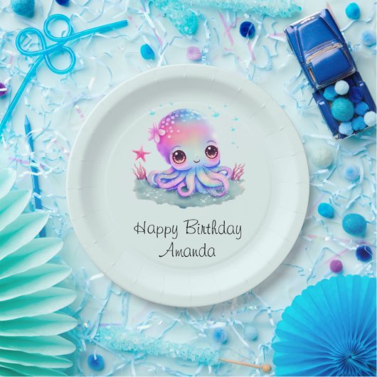 Cute Octopus Zee Creature Birthday Papieren Bordje (Feest)