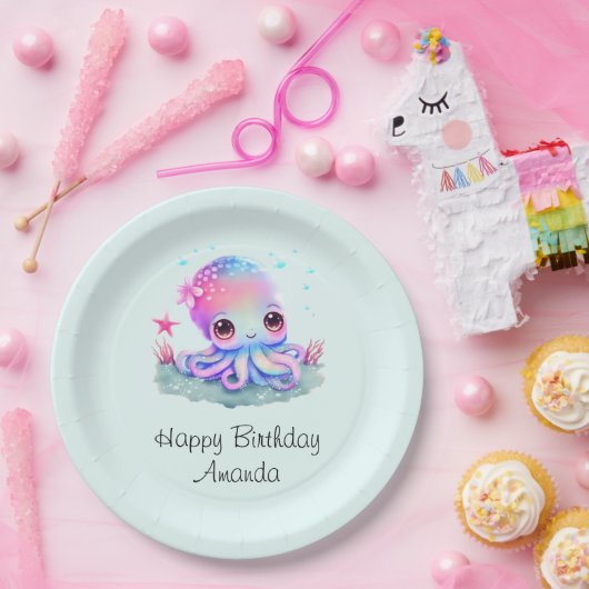 Cute Octopus Zee Creature Birthday Papieren Bordje (Feest)