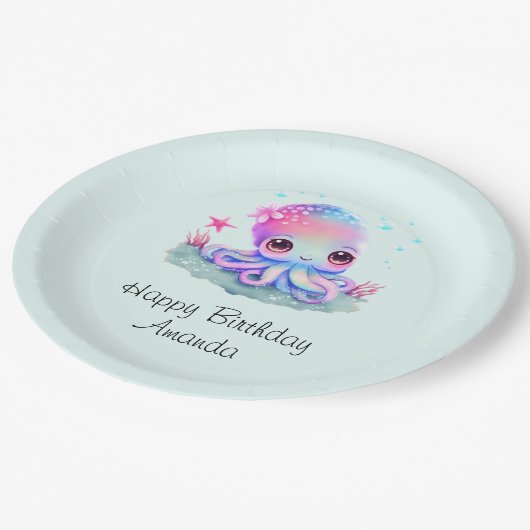 Cute Octopus Zee Creature Birthday Papieren Bordje (Gekanteld)