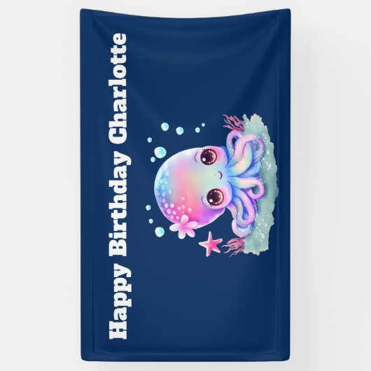 Cute Octopus Zee Creature Birthday Spandoek (Verticaal)