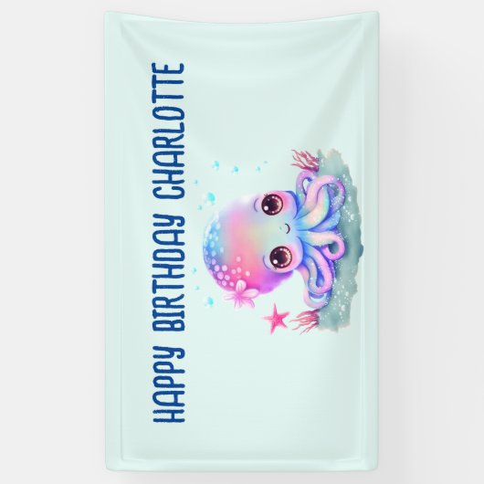 Cute Octopus Zee Creature Birthday Spandoek (Verticaal)