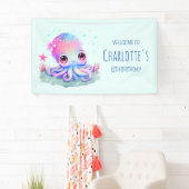 Cute Octopus Zee Creature Birthday Welkom Spandoek (Insitu)