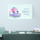 Cute Octopus Zee Creature Birthday Welkom Spandoek (Beurs)