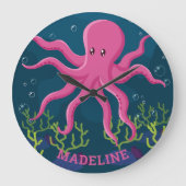 Cute Octopus Zee Ocean Name Grote Klok (Voorkant)