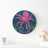 Cute Octopus Zee Ocean Name Grote Klok (Huis)