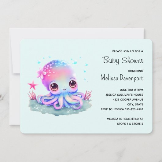 Cute Octopus Zeedier Baby Shower Kaart (Voorkant)