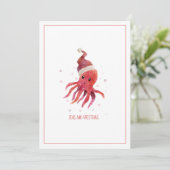 Cute Octopus Zeeen en Greetings Santa Hat Holiday Feestdagenkaart (Staand voorkant)